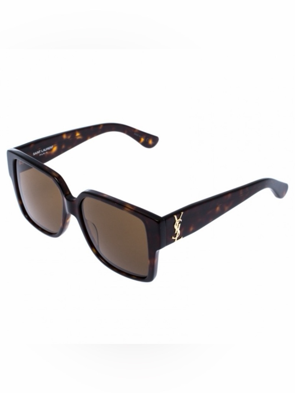 Saint Laurent Tortoiseshell Brown Square Sunglasses with Gold YSL Logo - Picture 2 of 12